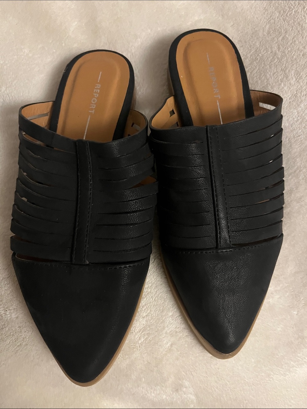 REPORT Black Strappy Pointed-Toe Slide Mules